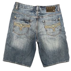 ECKO UNLIMITED 1972 Men's Bermuda Blue Denim Jean Shorts Embroidered waist 38